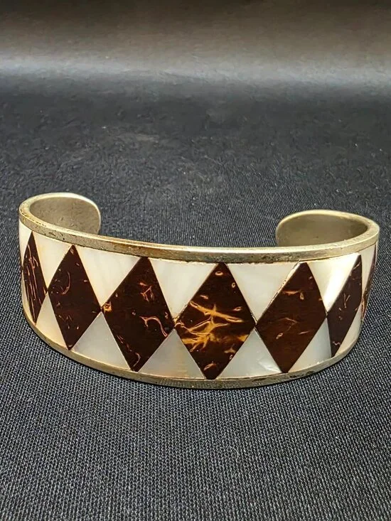 MEXICAN MODERNIST vintage Hecho En México MULTIPLE STONES INLAY CUFF BRACELET - Picture 1 of 6